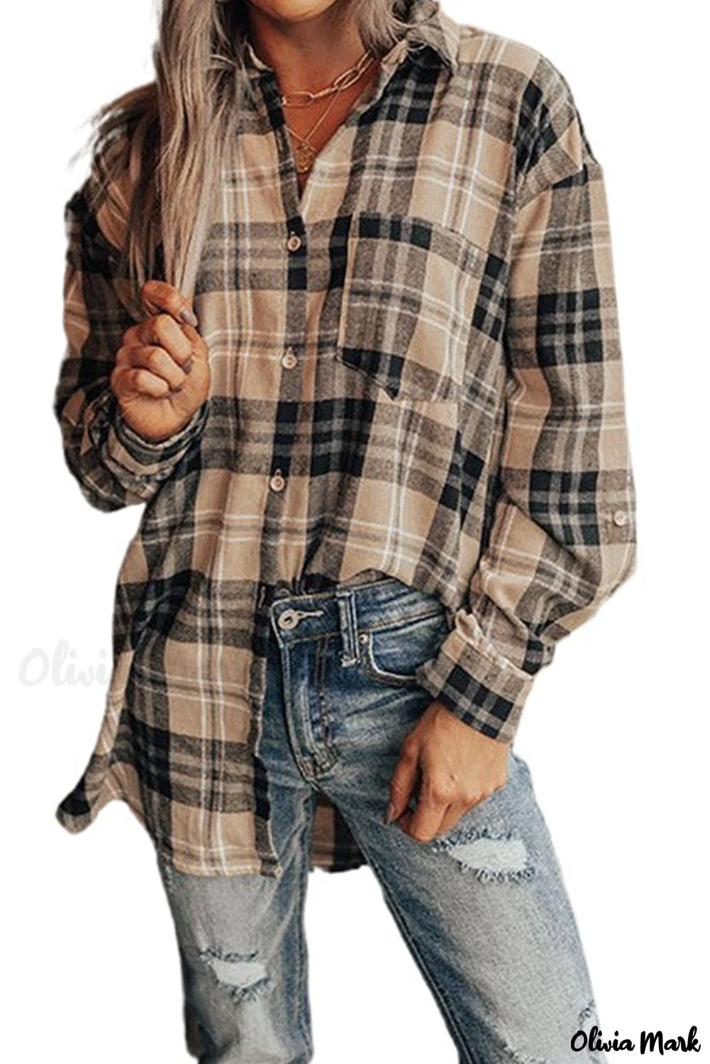 Deanwangkt - Khaki Check Button Long Sleeve Shirt - Deanwangkt