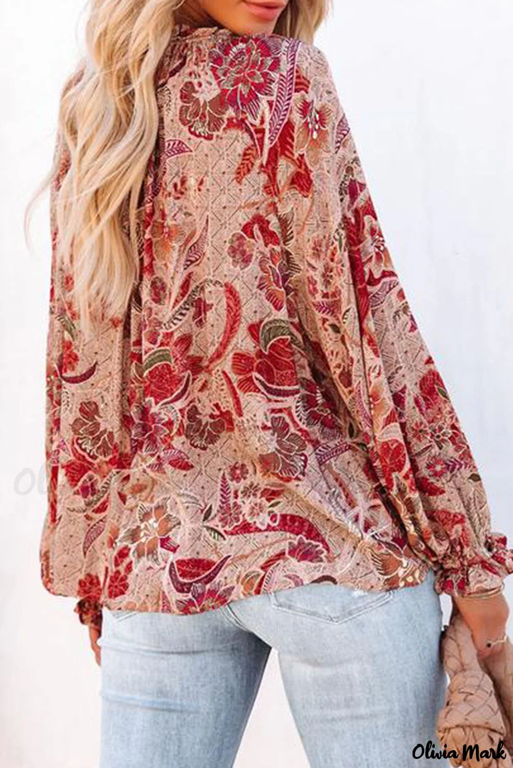 Deanwangkt - Pink Printed Split V-Neck Blouse - Deanwangkt