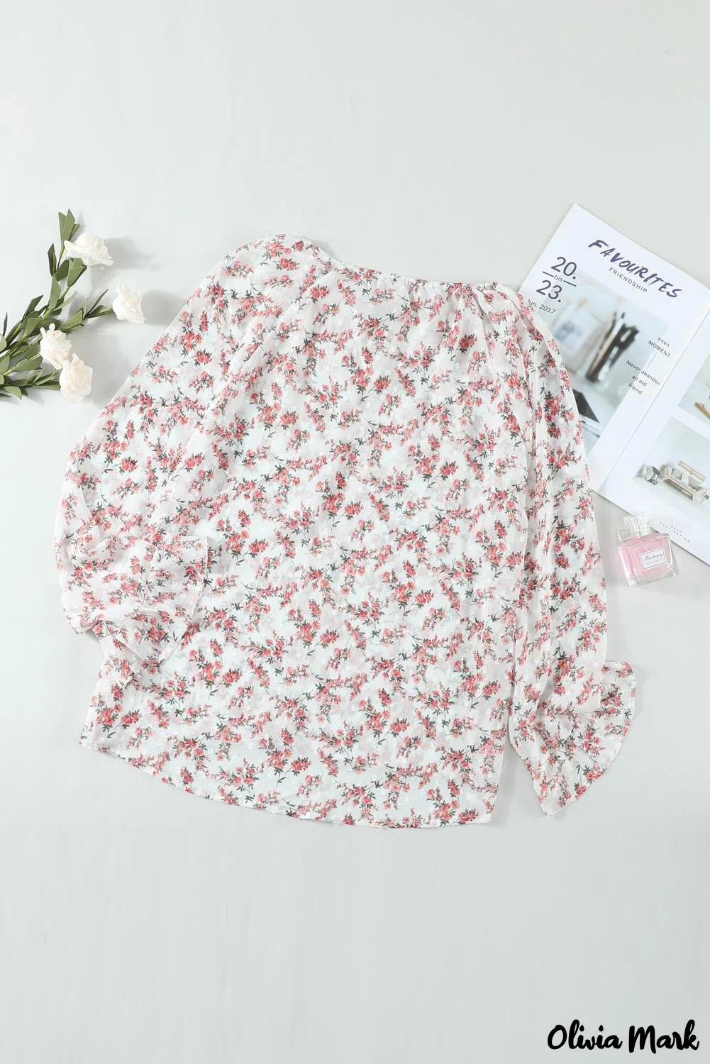 Deanwangkt - Multicolor Floral Print Drawstring Long Sleeve Blouse - Deanwangkt