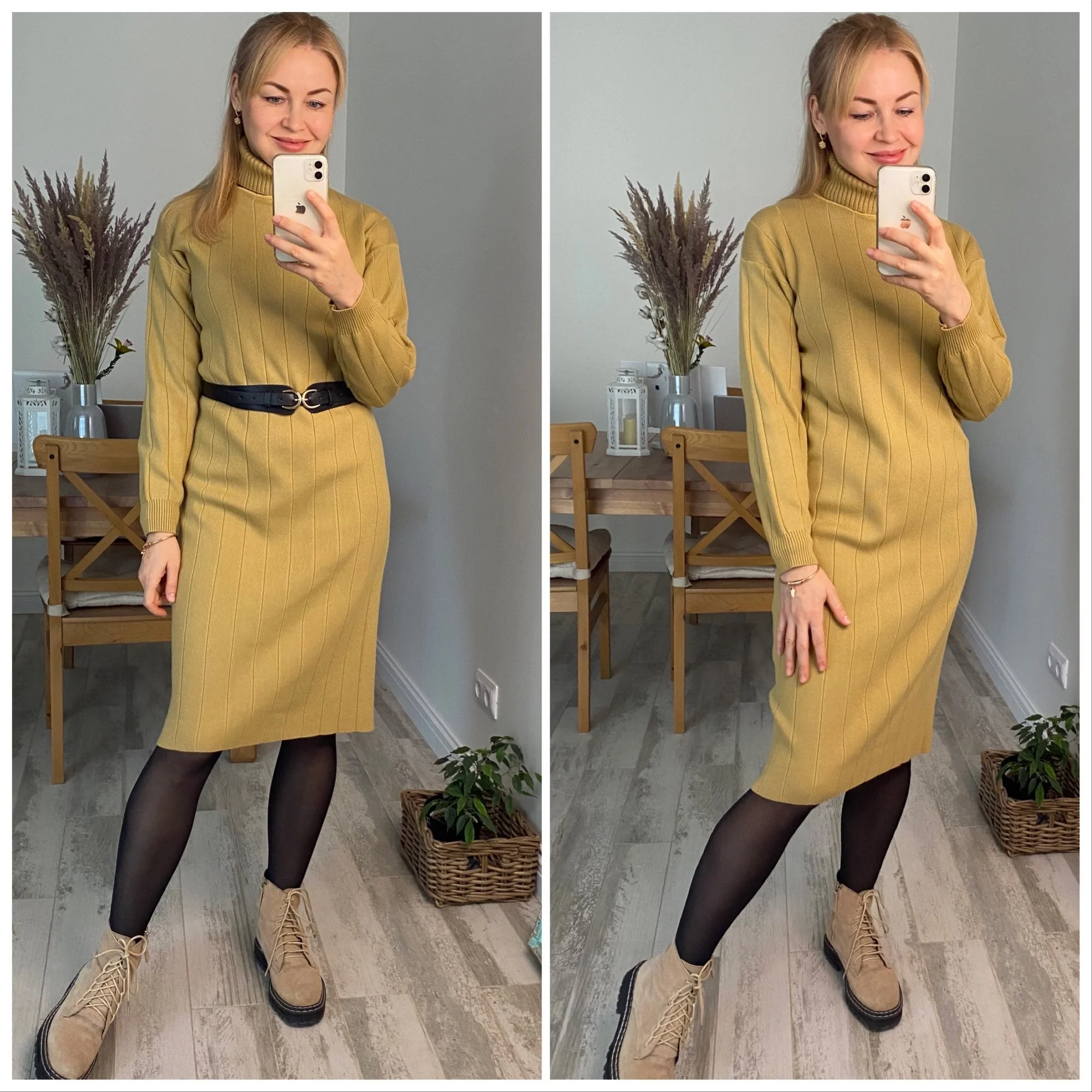 Christmas Gift Deanwangkt Autumn Winter long thick Sweater Dress Women turtleneck long Sleeve straight maix Dress female girl warm long dress - Deanwangkt