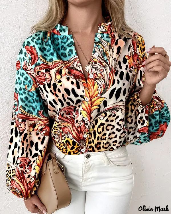 Deanwangkt - Baroque Leopard Print Long Sleeve Button-Up Shirt - Deanwangkt