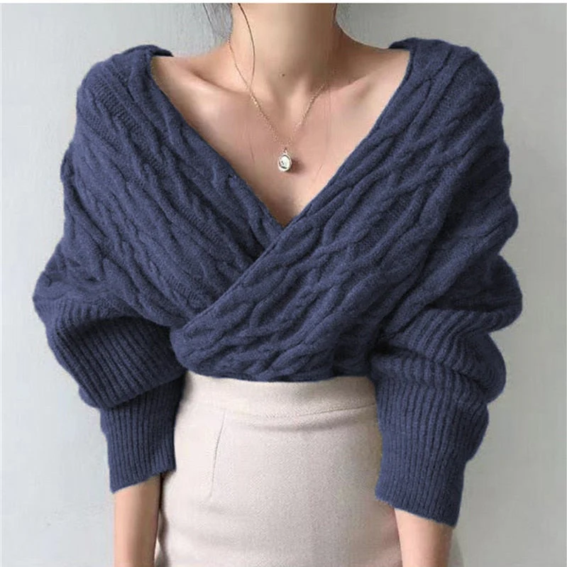Christmas Gift  New Deanwangkt Winter Spring Women Sweaters Knitted V-Neck Cross Wild Korean Sexy Elegant Pullovers Ladies Jumpers SW1235JX - Deanwangkt