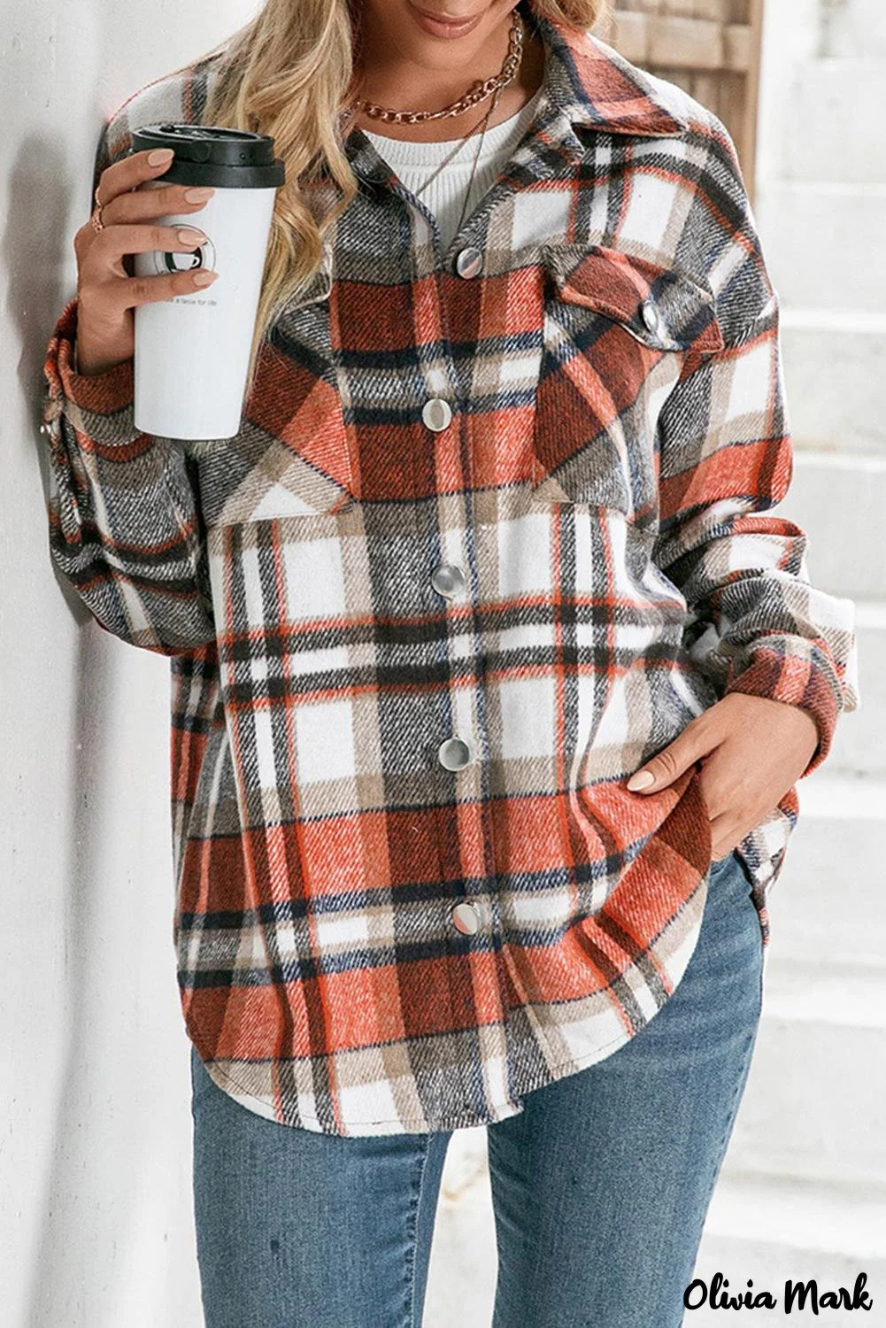 Deanwangkt - Orange flannel plaid shirt with chest pockets - Deanwangkt