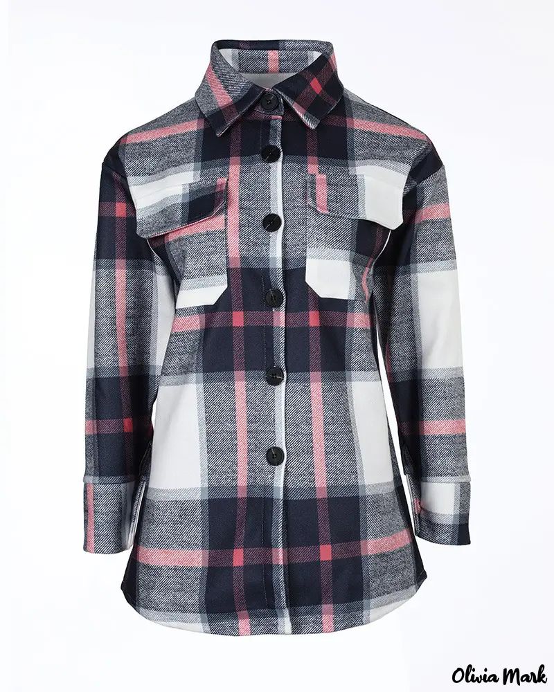 Deanwangkt - Plaid Print Pocket Button Pattern Long Sleeve Jacket - Deanwangkt
