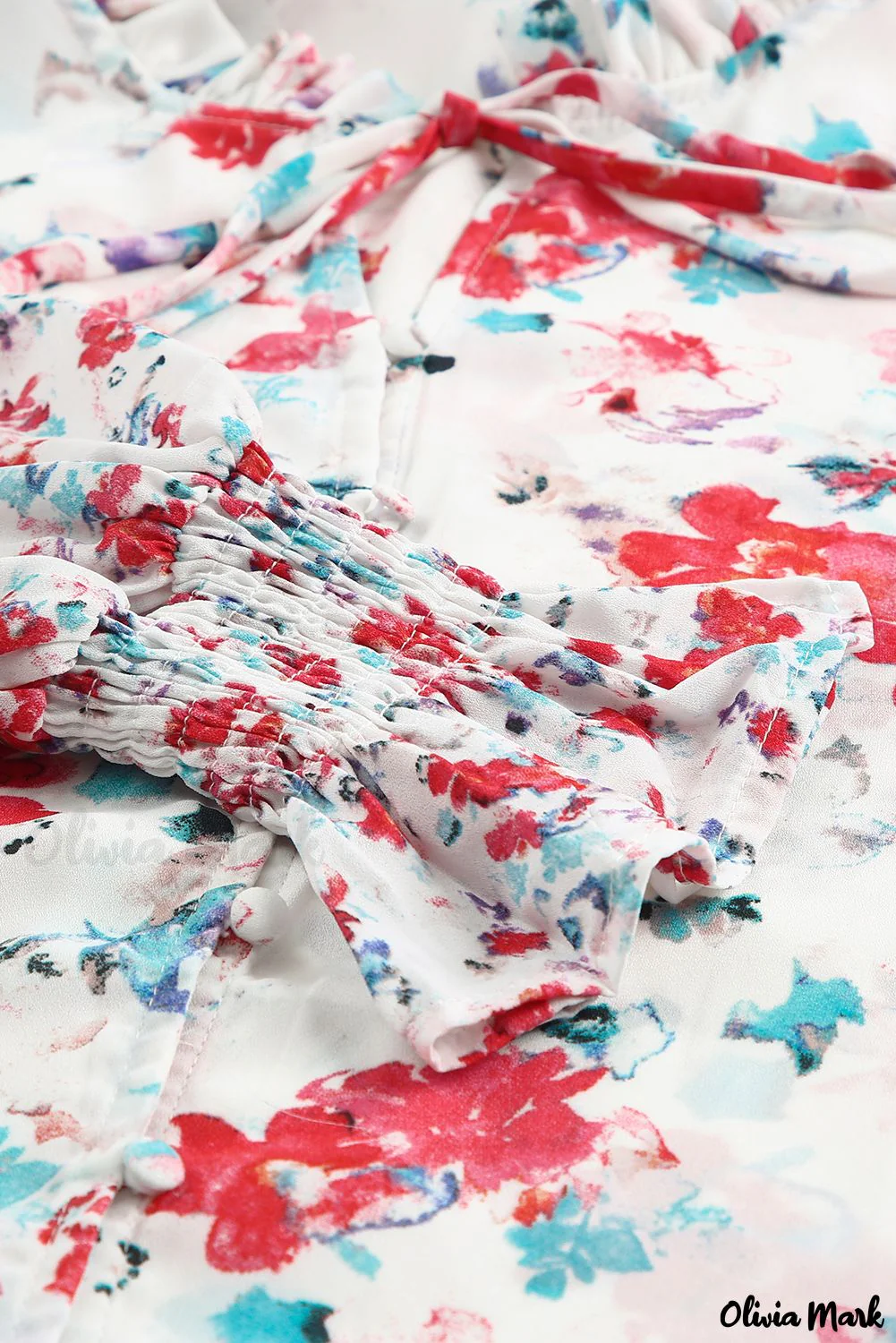Deanwangkt - Cakewalk Red Floral Smocked Blouse - Deanwangkt