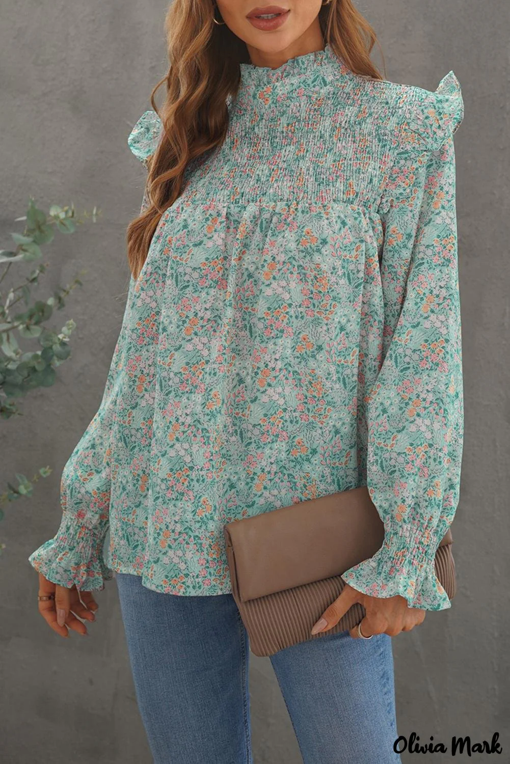 Deanwangkt - Floral Print Ruffle Long Sleeve Blouse - Deanwangkt