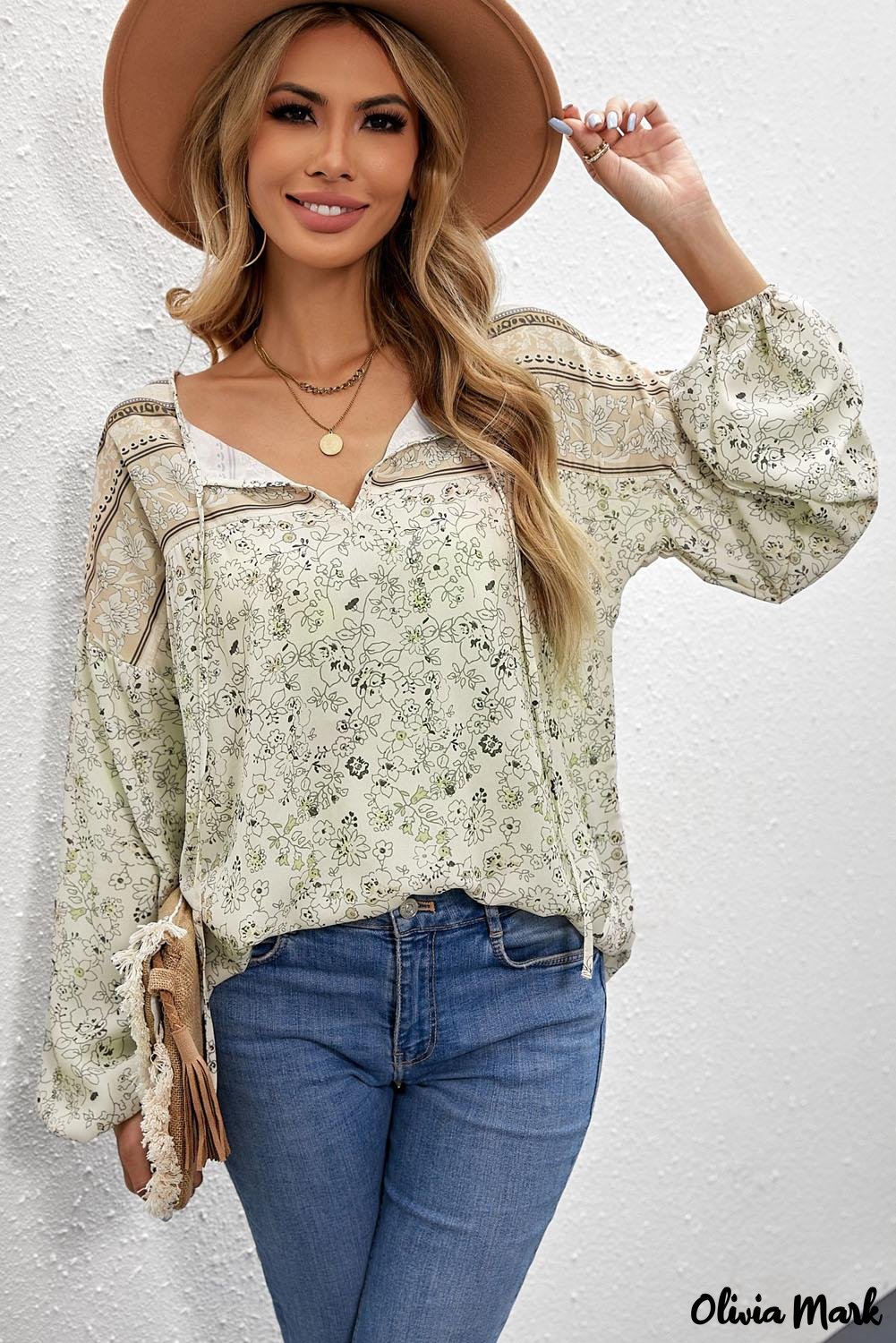 Deanwangkt - Loose puff sleeve shirt with drawstring and floral print - Deanwangkt