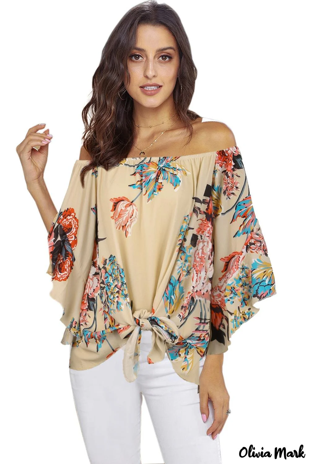 Deanwangkt - Blue Chiffon Off Shoulder Tie Front Blouse - Deanwangkt