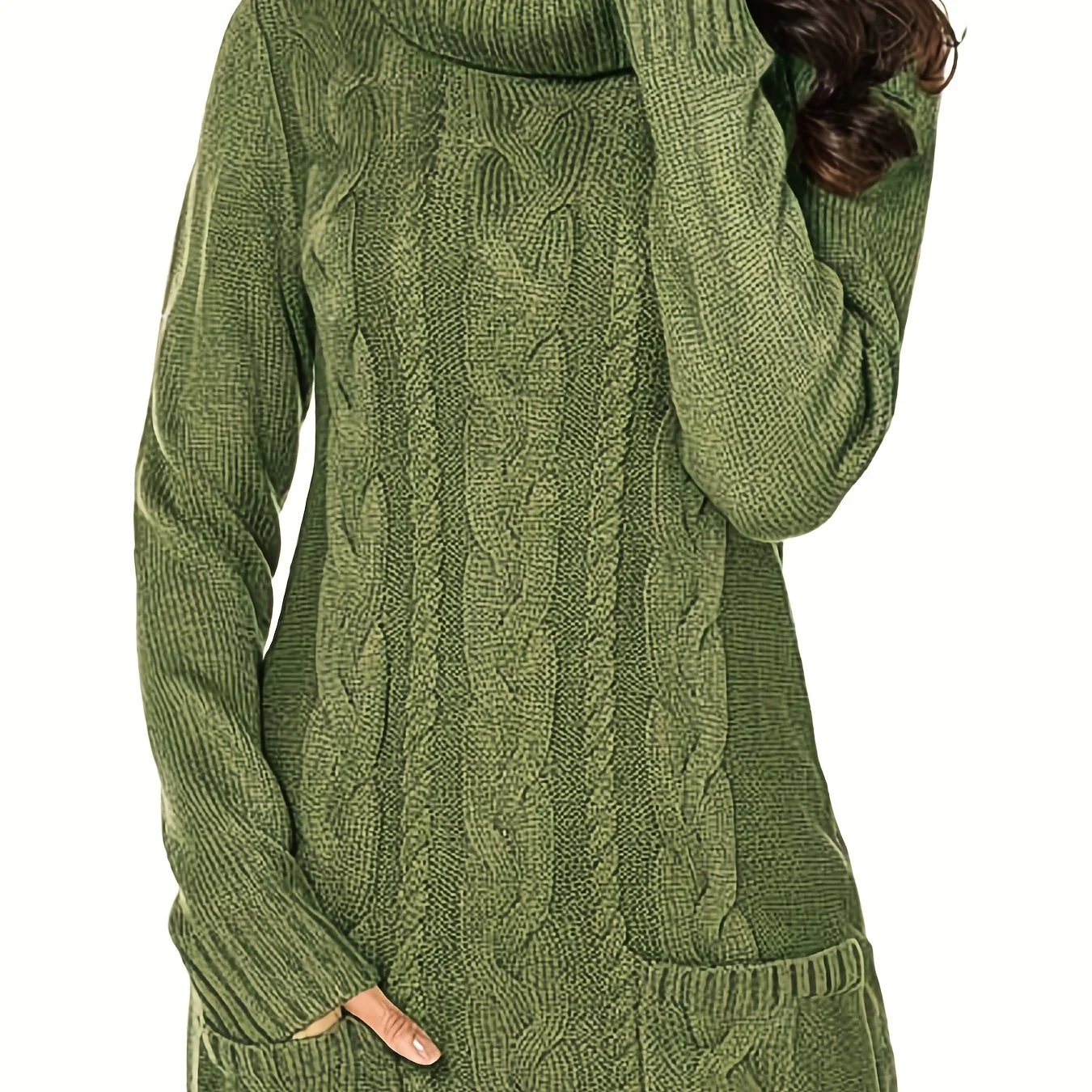 deanwangkt-1  Twist Pattern Turtle Neck Pullover Sweater, Casual Long Sleeve Sweater For Fall & Winter, Women's Clothing - Deanwangkt