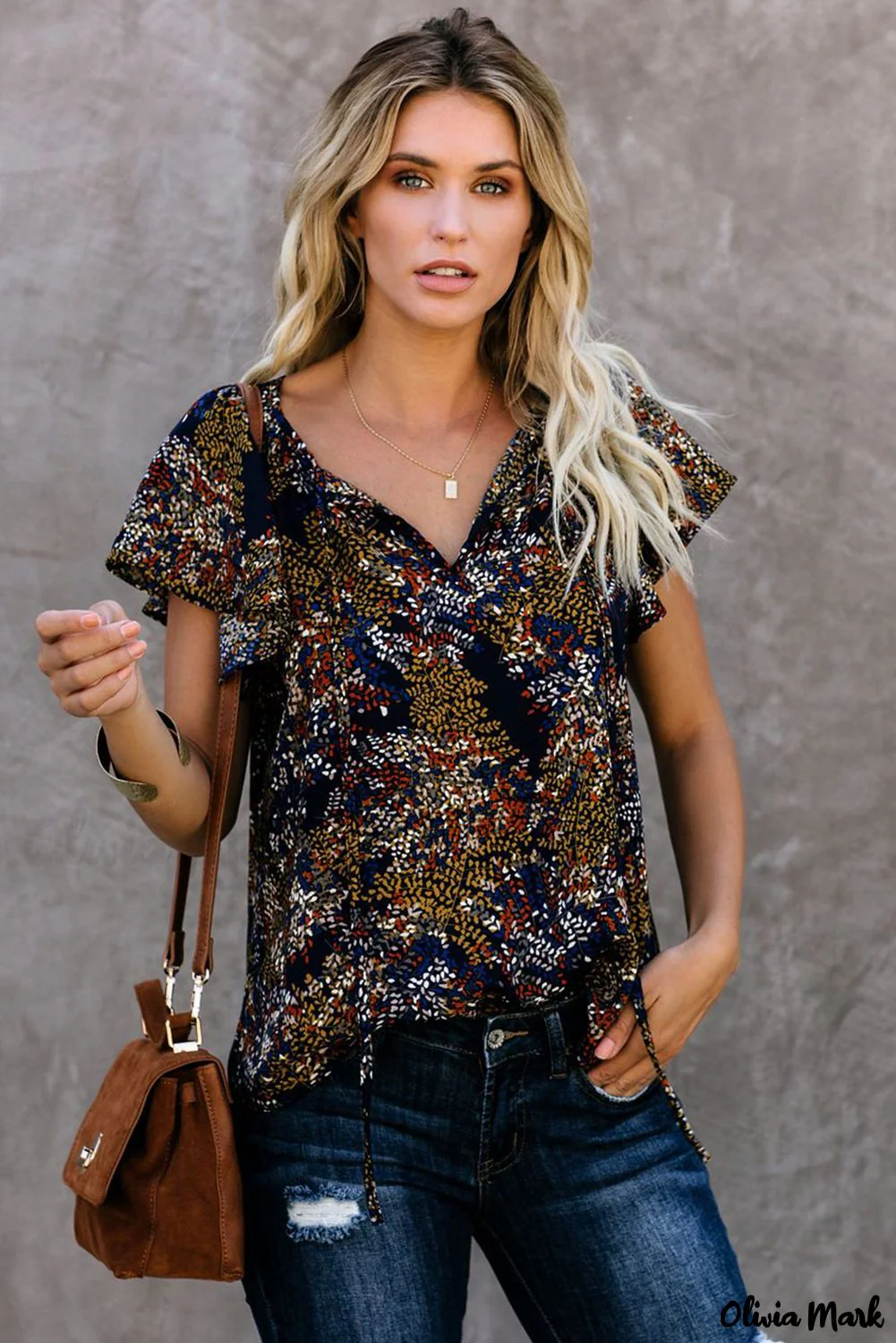 Deanwangkt - Fancy multicolored ruffled blouse with V-neck and short sleeves - Deanwangkt