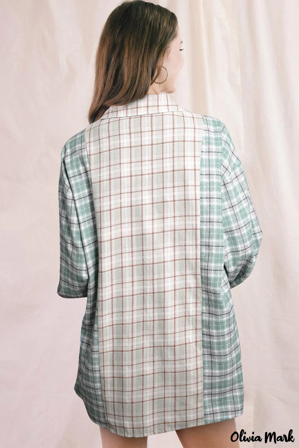 Deanwangkt - Pink Plaid Button Down Long Sleeve Shirt With Color Block Pocket - Deanwangkt