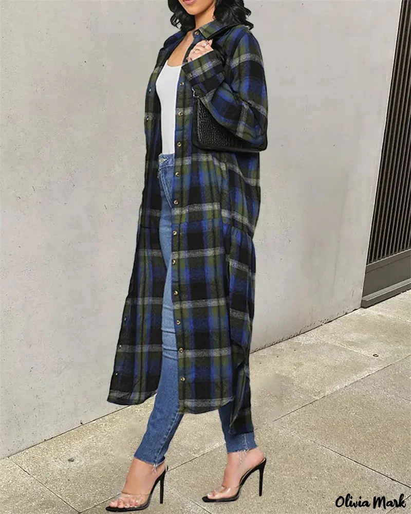 Deanwangkt - Checked Curved Hem Button Down Longline Jacket - Deanwangkt