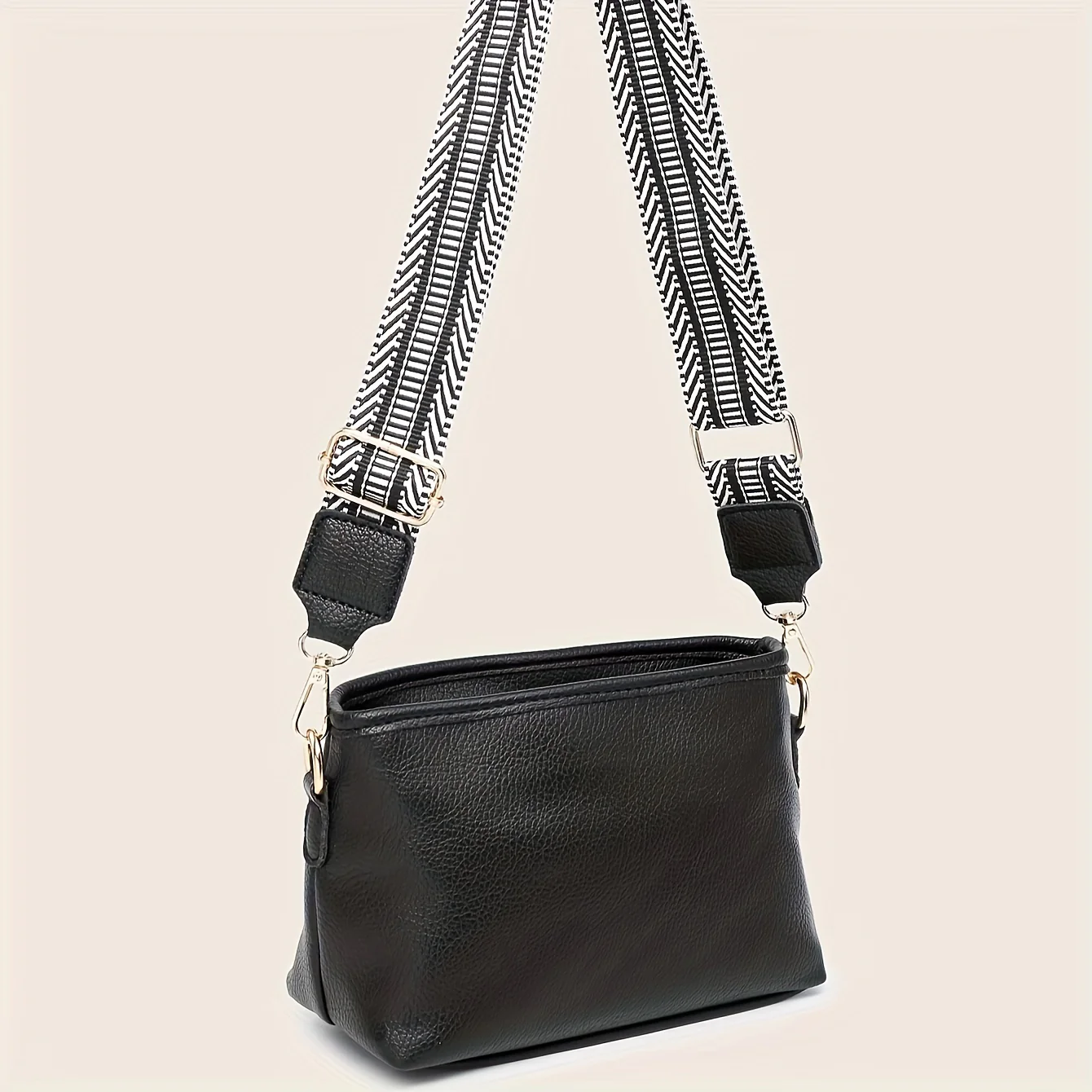 Classic Textured Square Small Shoulder Bag, Solid Color All-Match Crossbody Bag With Wide Retro Pattern Strap - Deanwangkt