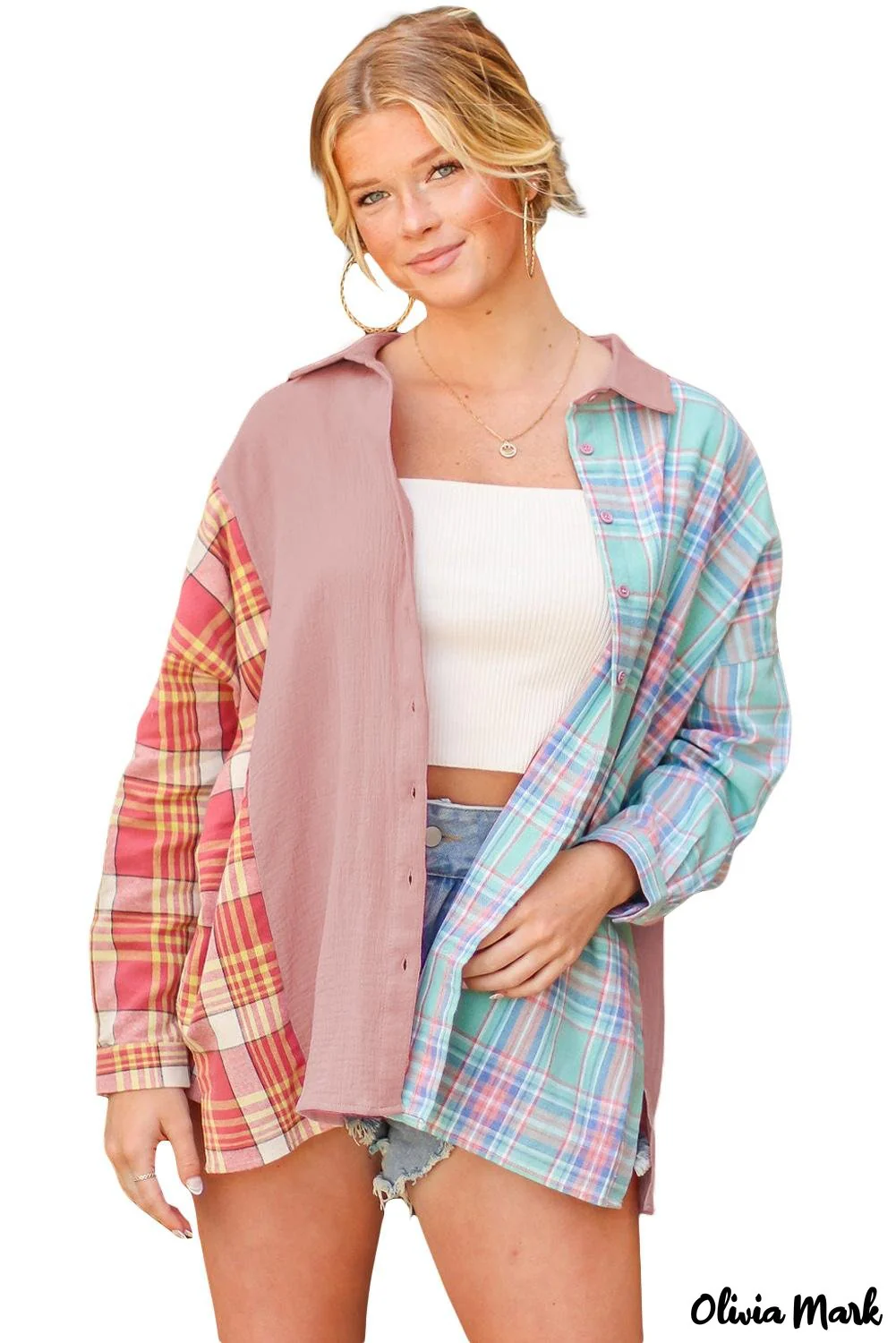Deanwangkt - Pink Contrast Color Block Check Shirt - Deanwangkt