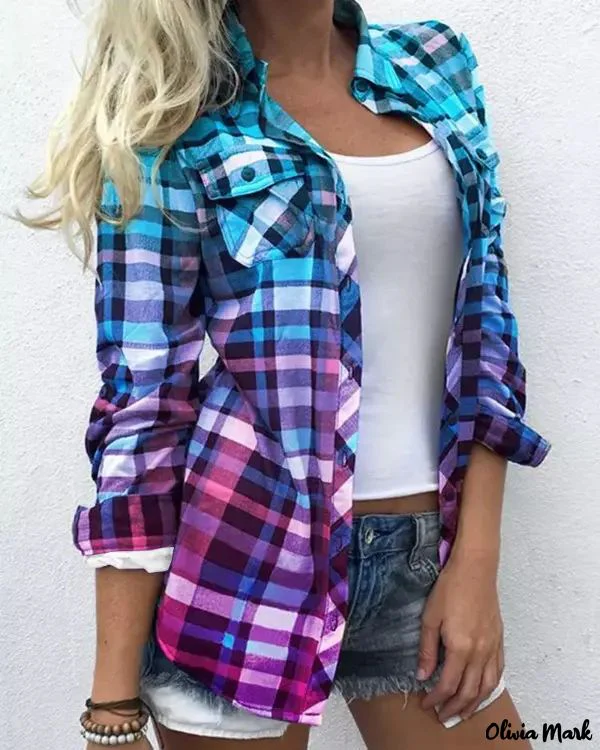 Deanwangkt - Color Block Plaid Long Sleeve Top - Deanwangkt