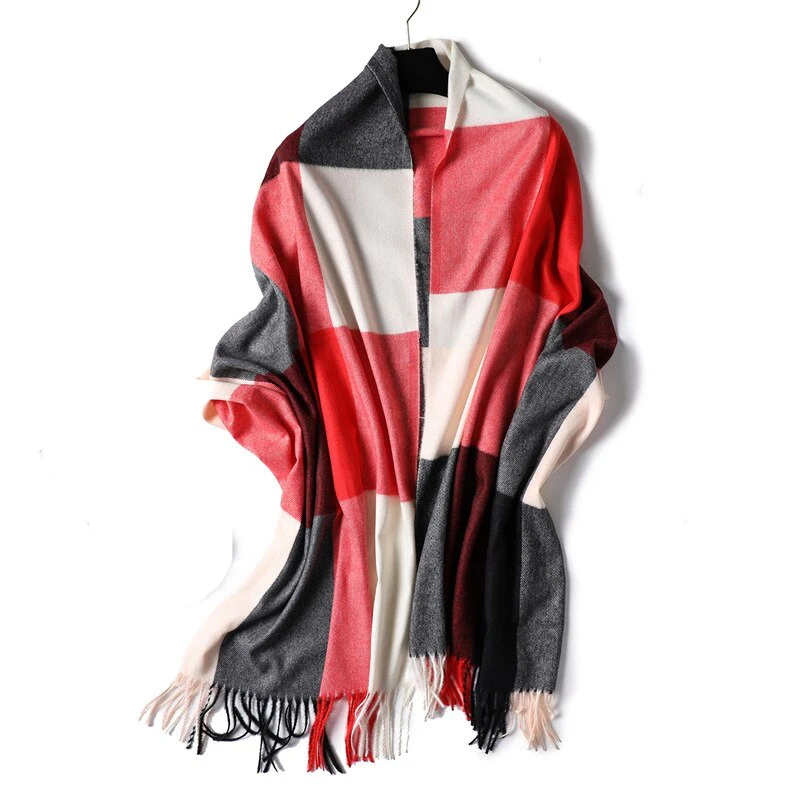 Christmas Gift Deanwangkt warm winter scarf for lady fashion plaid cashmere scarves women shawls and wraps thick high quality pashmina neck bandana - Deanwangkt