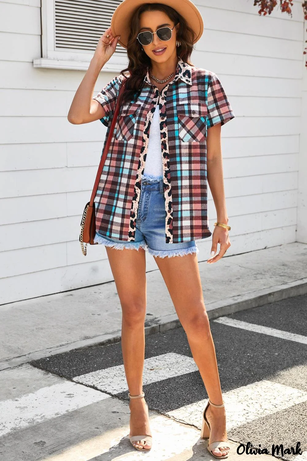 Deanwangkt - Leopard Patchwork Plaid Short Sleeve Shirt - Deanwangkt