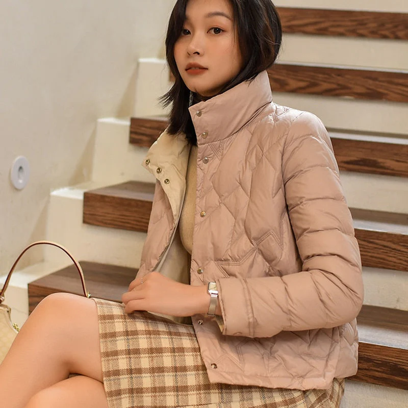 Black Friday Sales Autumn Winter Women Ultra Light White Duck Down Short Coat Casual Female Stand Collar Down Jacket Ladies Warm Outwear - Deanwangkt