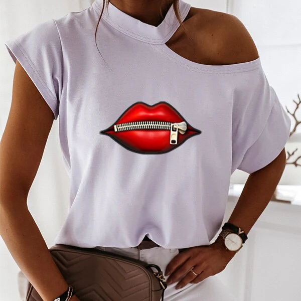 Deanwangkt New Summer Fashion Shirt Lips Short Sleeve  T Shirt Women Tops Base O-neckBlack Tees Kiss Leopard Lip Funny Girls - Deanwangkt