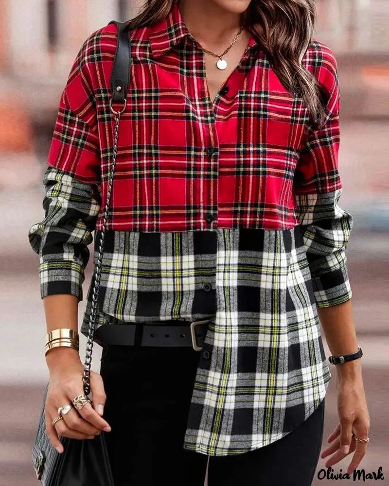 Deanwangkt - Long-sleeved button-up shirt in color block check print - Deanwangkt