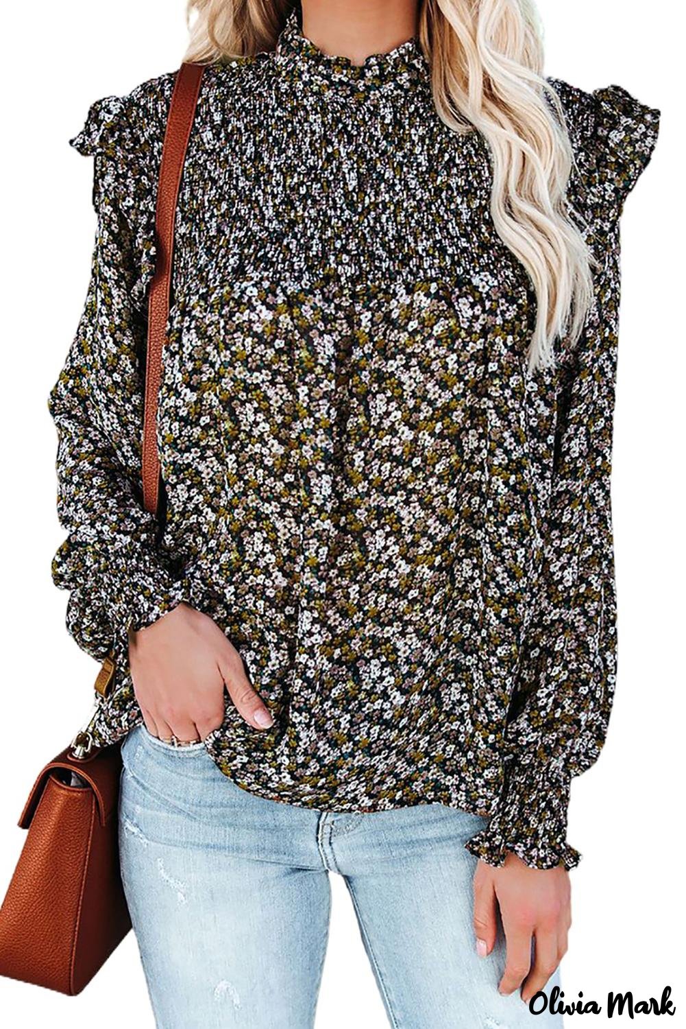 Deanwangkt - Floral Print Ruffle Long Sleeve Blouse - Deanwangkt