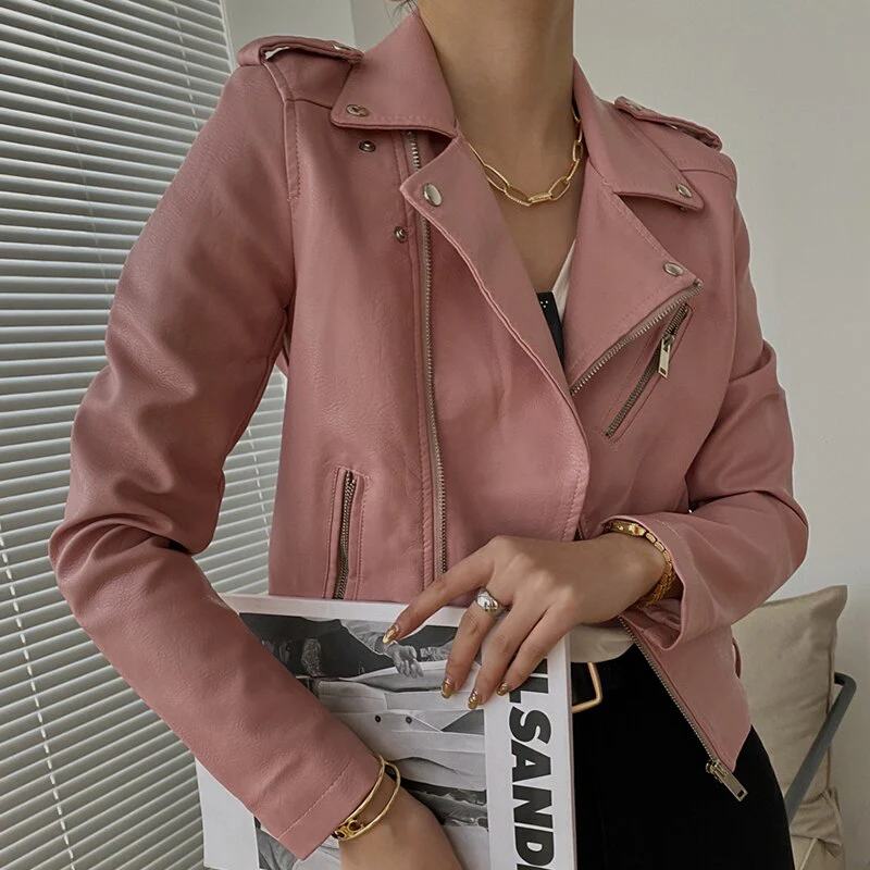 Black Friday Sales New Spring Autumn Women Moto Biker Pu Faux Leather Short Jacket With Belt Streetwear Female Zipper Classic Coat Outwear - Deanwangkt