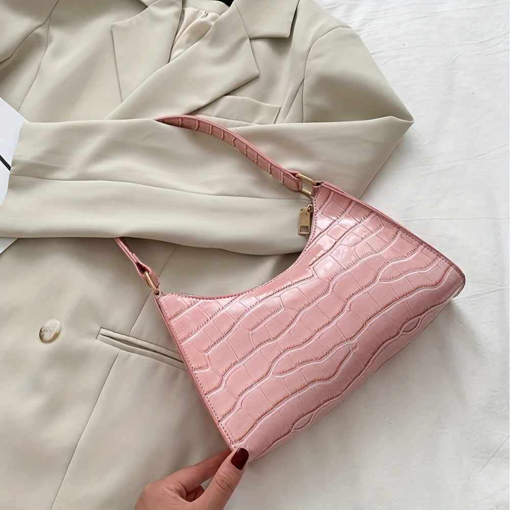 deanwangkt-1  Fashion Zipper Shoulder Bag, Casual Crocodile Pattern Underarm Bag, Trendy Handbag For Women - Deanwangkt