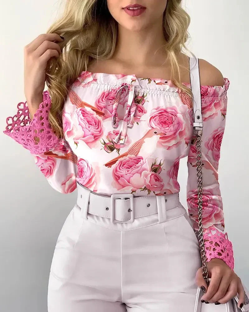 Deanwangkt - Bird floral-print guipure lace patch off-the-shoulder top - Deanwangkt