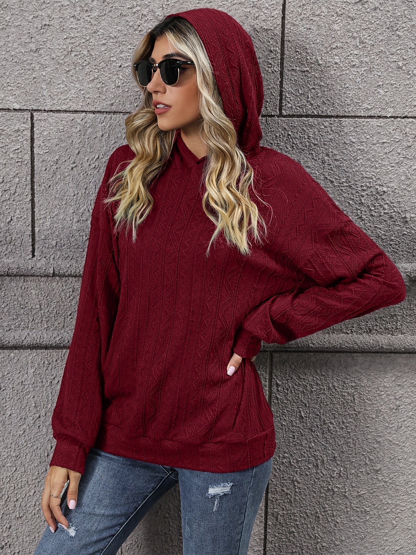 deanwangk Solid Drop Shoulder Hoodie, Casual Long Sleeve Hoodies Sweatshirt, Women's Clothing - Deanwangkt