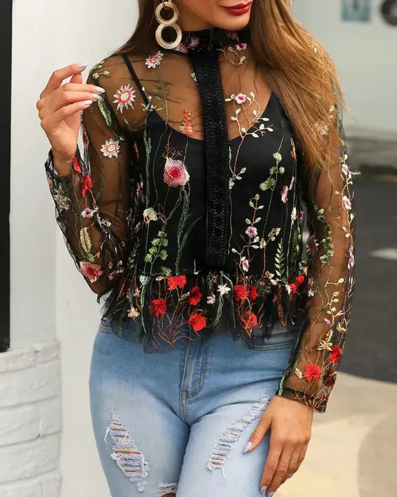 Deanwangkt - Floral-embroidered sheer mesh top - Deanwangkt