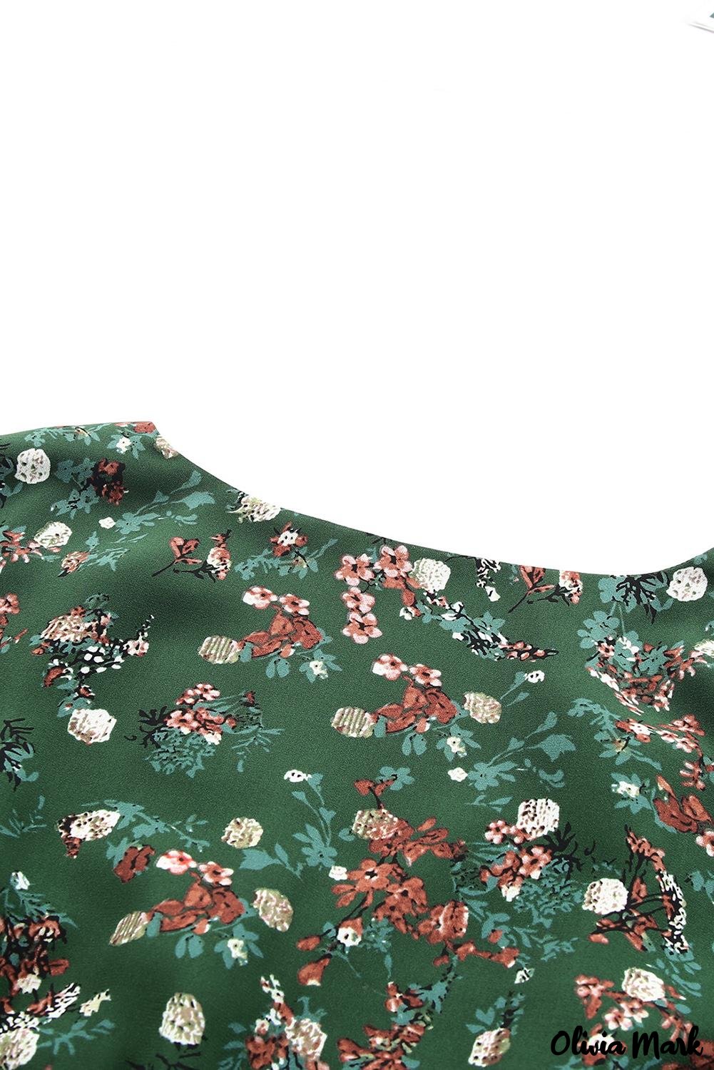 Deanwangkt - Green Floral Print Wrap V-Neck Peplum Top - Deanwangkt