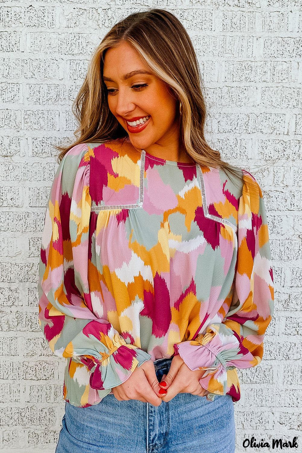 Deanwangkt - Multicolor Abstract Print Long Sleeve Blouse - Deanwangkt