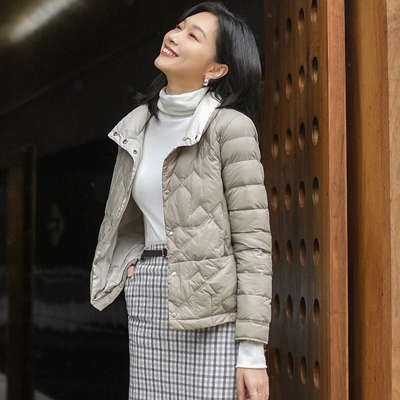 Black Friday Sales Autumn Winter Women Ultra Light White Duck Down Short Coat Casual Female Stand Collar Down Jacket Ladies Warm Outwear - Deanwangkt