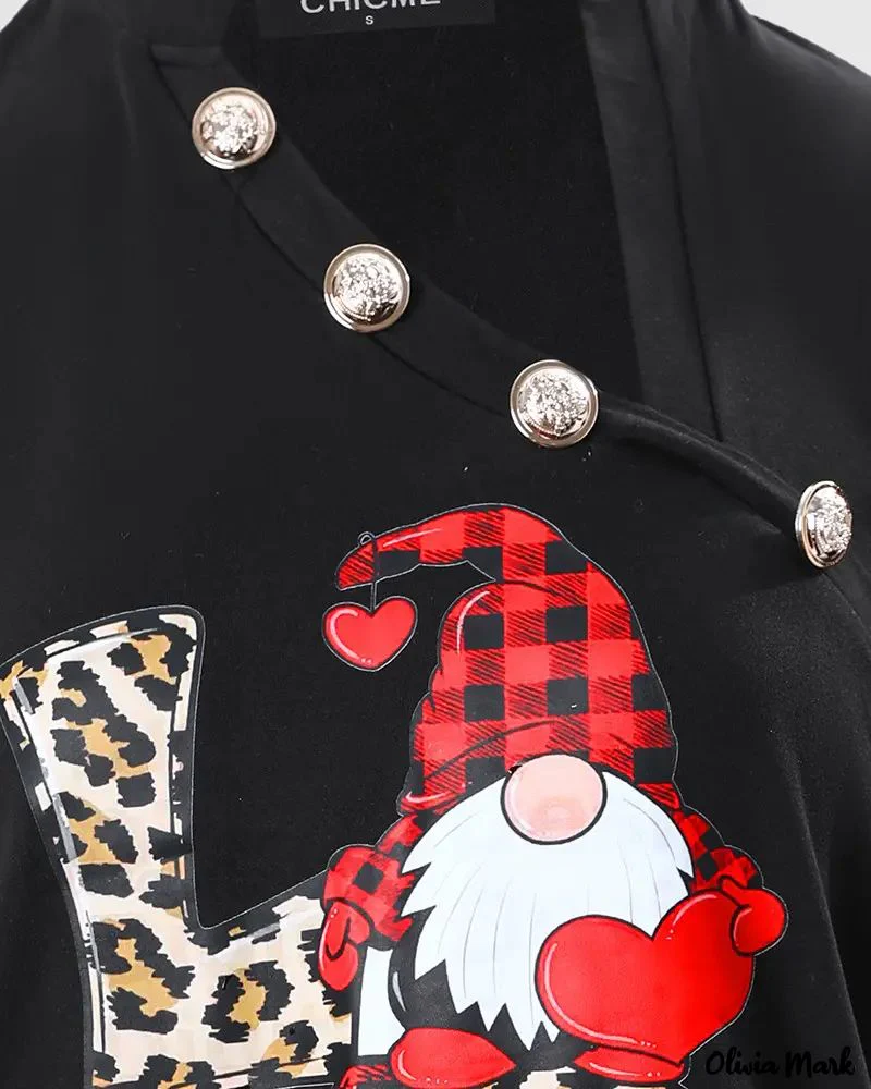 Deanwangkt - Christmas Gnome Print Glitter Sheer Mesh Long Sleeve Top - Deanwangkt