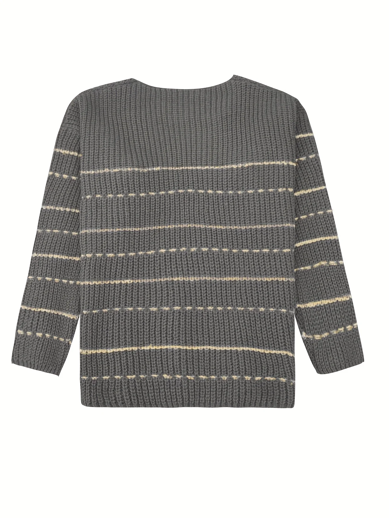 deanwangkt-1 Striped Pattern V Neck Pullover Sweater, Casual Long Sleeve Sweater For Fall & Winter, Women's Clothing - Deanwangkt