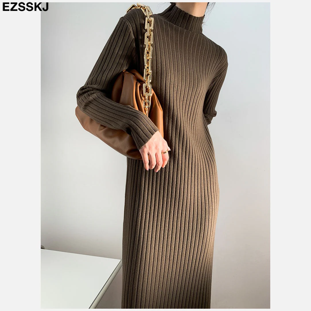 Christmas Gift Deanwangkt autumn winter thick straight maxi sweater dress women high neck long sweater dress elegant female loose  sexy knit dress - Deanwangkt