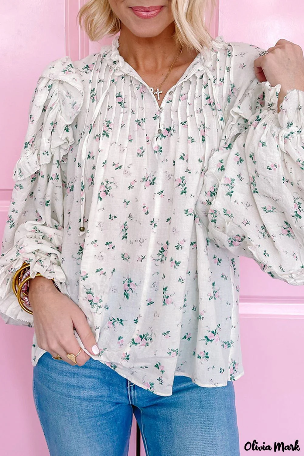 Deanwangkt - White Floral Ruffled Ruffled Floral Blouse - Deanwangkt