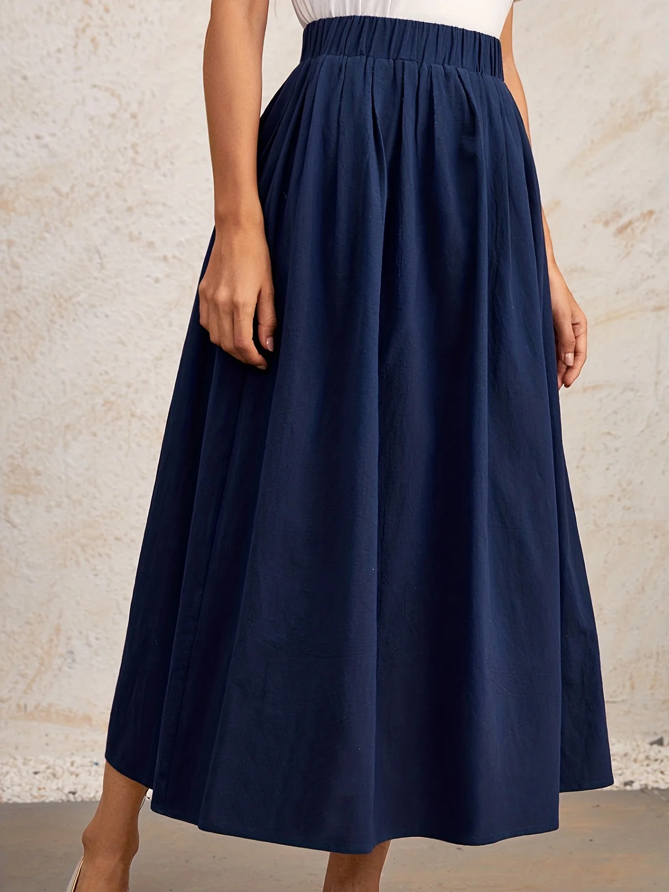 deanwangk Solid Elastic Waist Skirt, Casual Skirt For Spring & Summer, Women's Clothing - Deanwangkt