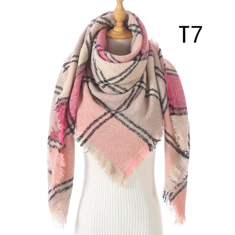 Christmas Gift Deanwangkt New Winter Knitted Scarf Cashmere Pashmina Women Warm Neck Scarves Shawls Plaid Wraps Triangle Stoles Lady Bandana - Deanwangkt