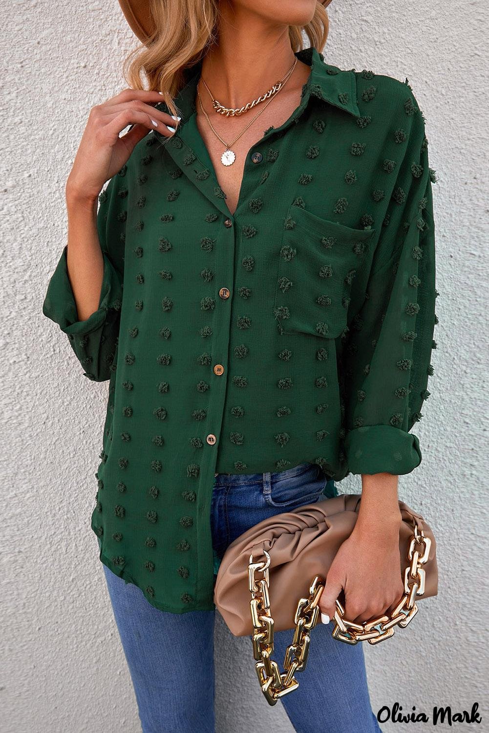 Deanwangkt - Green Polka Dot Long Sleeve Button Pocket Shirt - Deanwangkt