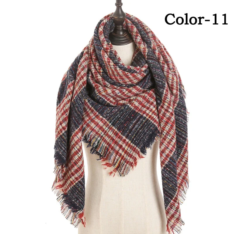 Christmas Gift Deanwangkt New Winter Knitted Scarf Cashmere Pashmina Women Warm Neck Scarves Shawls Plaid Wraps Triangle Stoles Lady Bandana - Deanwangkt