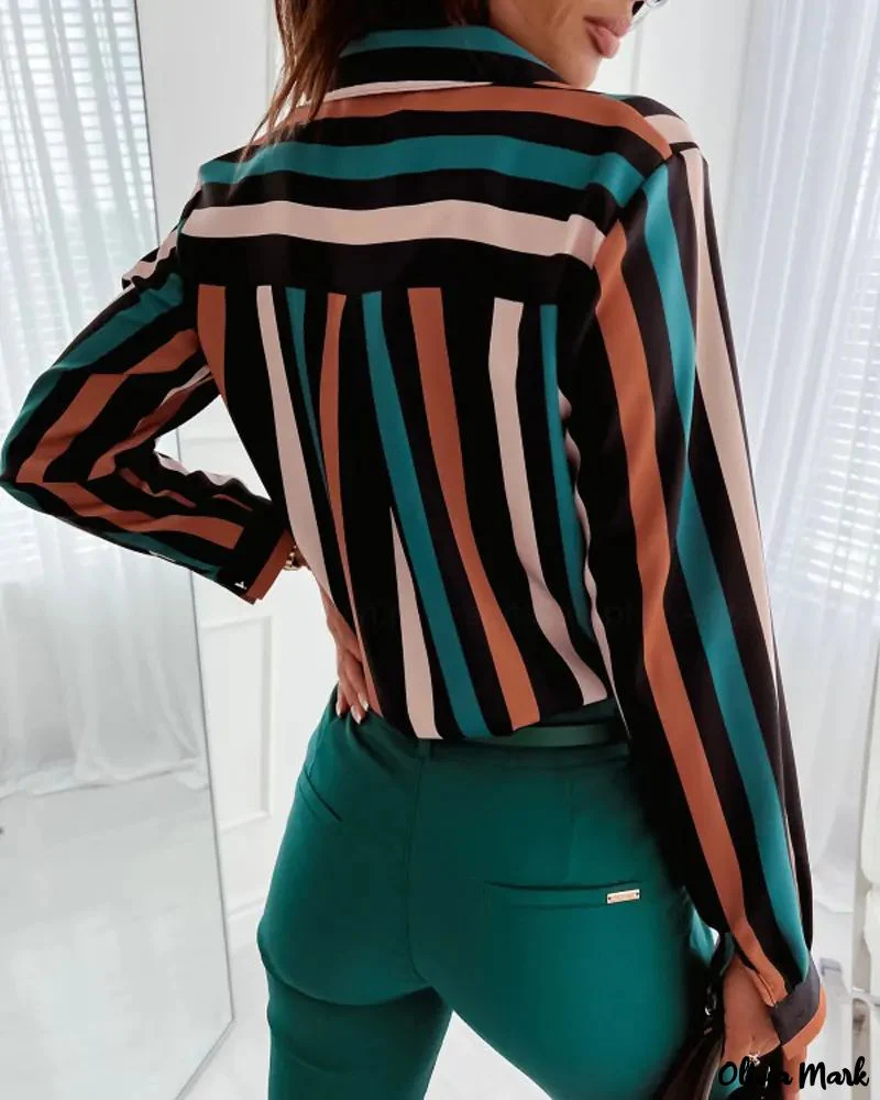 Deanwangkt - Striped Print Long Sleeve Button Down Shirt - Deanwangkt