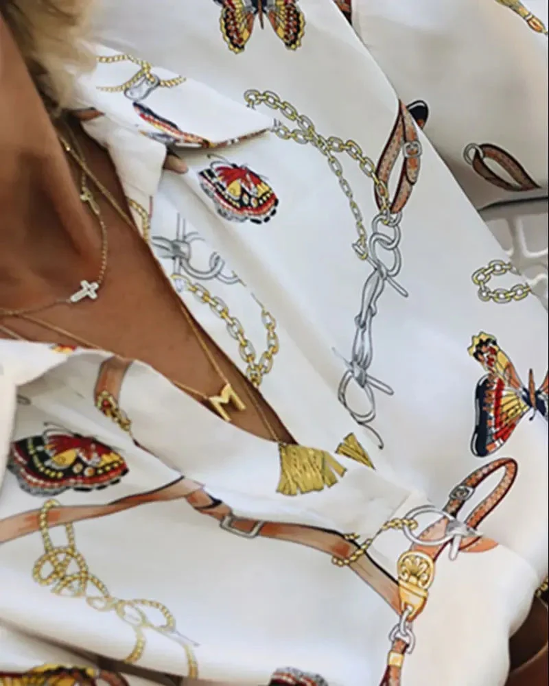 Deanwangkt - Chain Butterfly Print Long Sleeve Casual Shirt - Deanwangkt