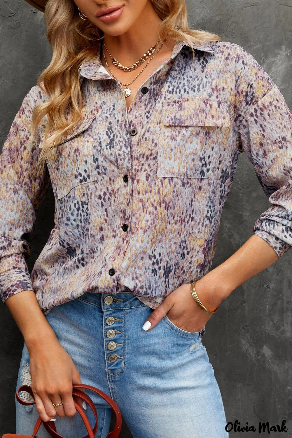 Deanwangkt - Brown printed long sleeve shirt with buttons and pockets - Deanwangkt