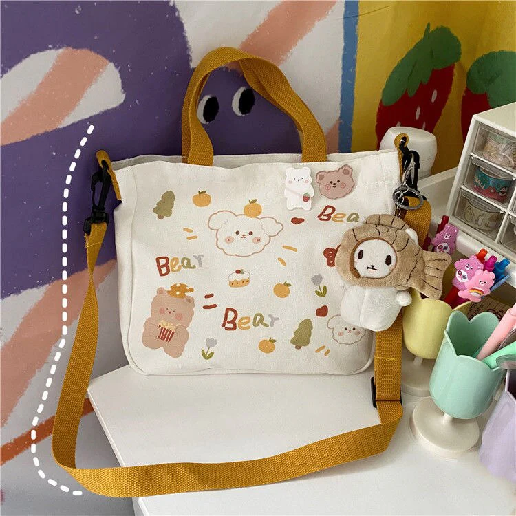 Bag female Deanwangkt new net red canvas bag female student Korean version messenger large capacity wild Harajuku small square bag female - Deanwangkt