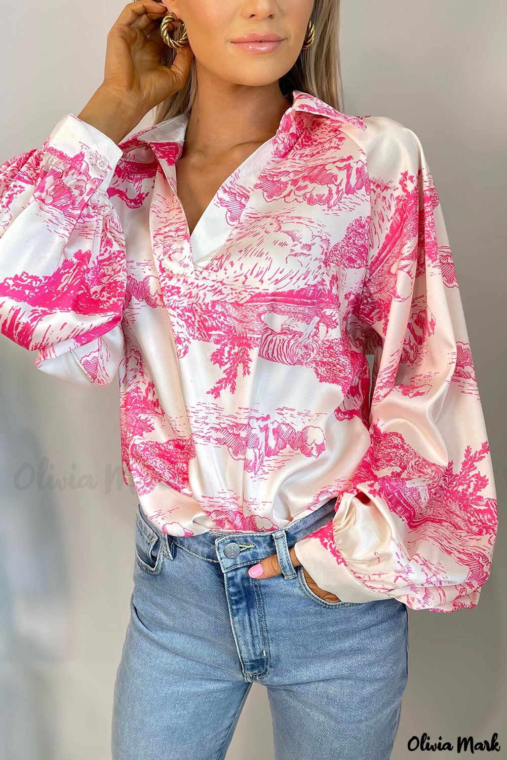 Deanwangkt - White Graphic Print Turndown Collar Long Sleeve Shirt - Deanwangkt