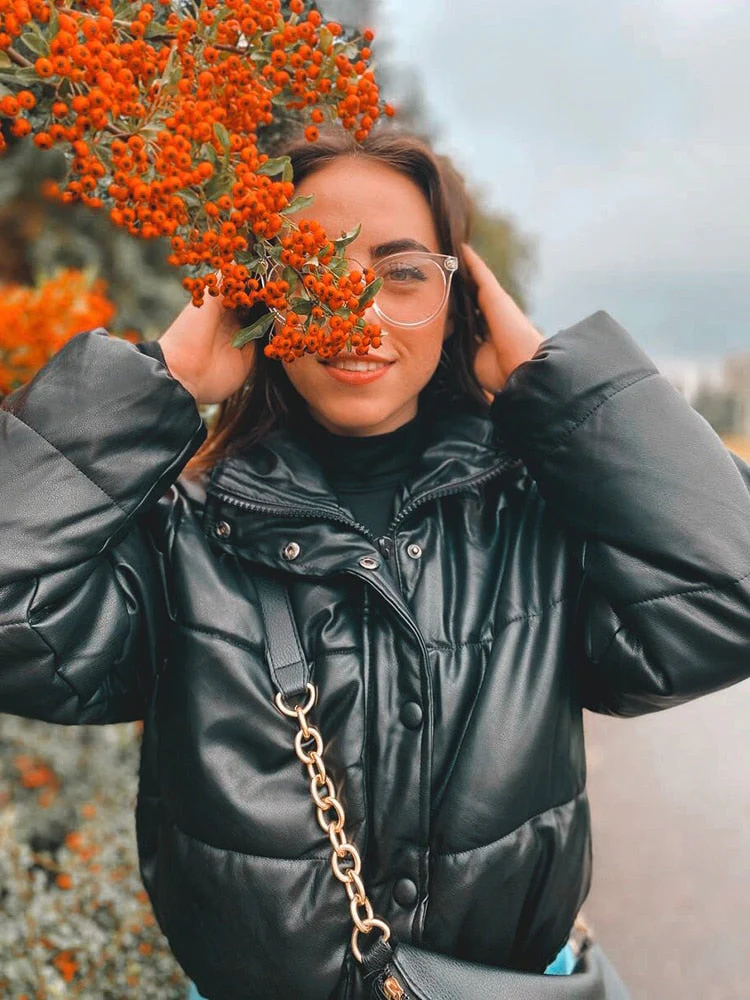 Black Friday Sales Winter Thick Warm Short Parkas Women Fashion Black PU Leather Coats Ladies Elegant Zipper Cotton Jackets Female Ouwear - Deanwangkt