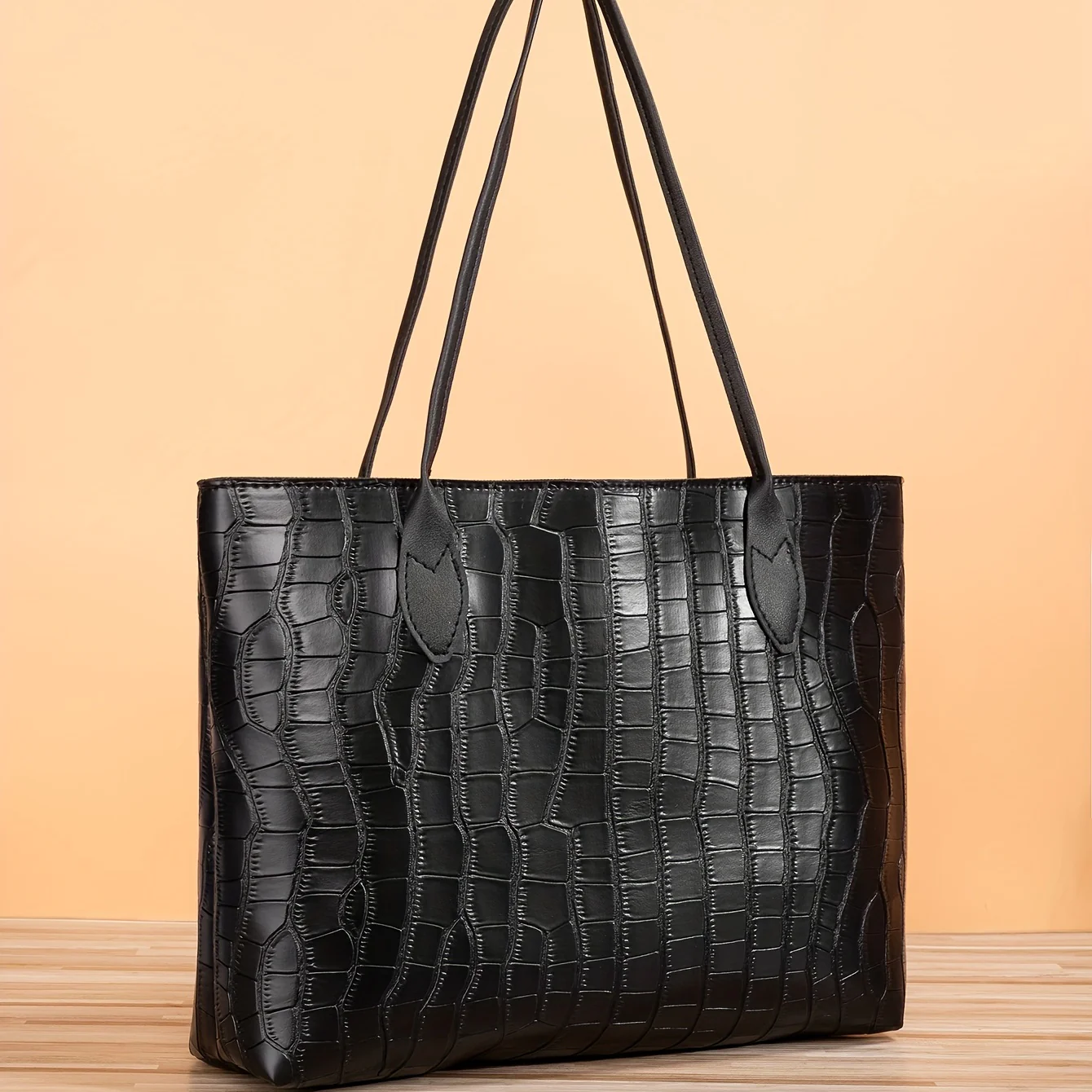 deanwangkt  Classic Large Capacity Tote Bag, Crocodile Embossed Shoulder Bag, Women's Versatile Bag For Work & Commute - Deanwangkt