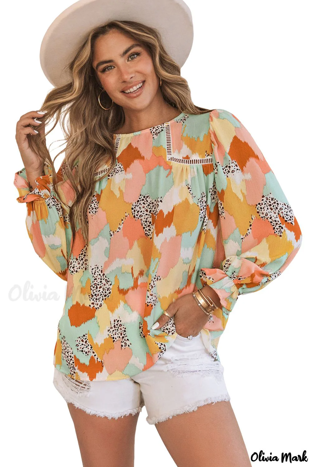 Deanwangkt - Multicolor Abstract Print Long Sleeve Blouse - Deanwangkt