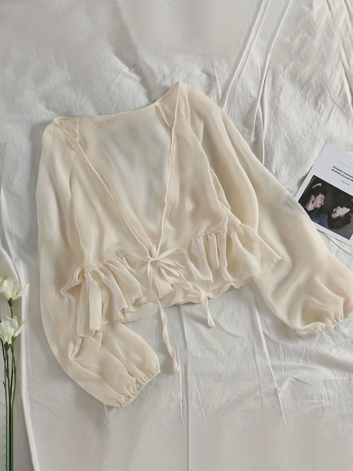 Long Sleeve Ruffle Hem Blouse, Loose Casual Top, Women's Clothing - Deanwangkt